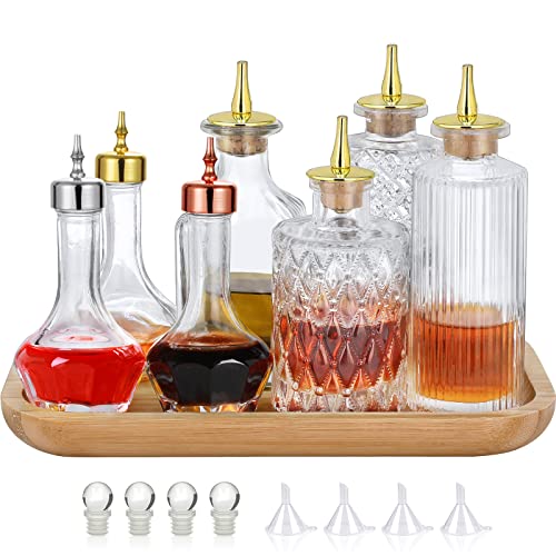 Bitters Bottle - Set of 7 Glass Dash Bottle Decorative Bottles with Dasher Top Perfect for Bartender Home Bar Cocktail