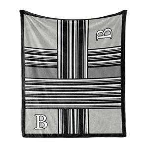 ambesonne letter b throw blanket, monochrome style lines and stripes with old vintage look classic geometry, flannel fleece accent piece soft couch cover for adults, 60″ x 80″, charcoal grey white
