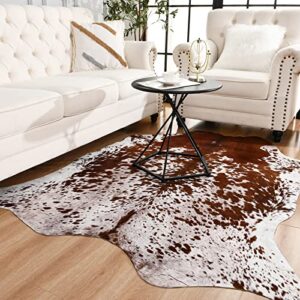easycozy faux cowhide rug large cow print rug 4.6 x 5.2 feet thickened elastic cowhide rug for bedroom living room home office western decor