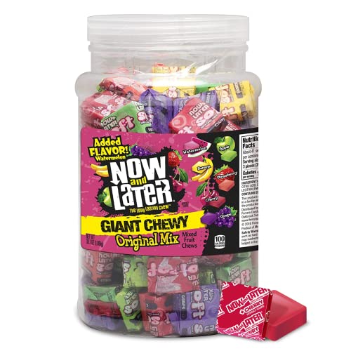 Now and Later Giant Chewy Original Mix, Mixed Fruit Chew Candy, 38 Ounce Jar