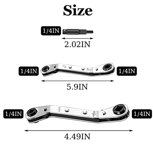 Hvac Service Wrench, Refrigeration Service Wrench Set Tools, 3/16” 3/8” 5/16” 1/4” Ratcheting Air Conditioner Service Wrench Hvac Tools for Refrigeration Equipment Repair