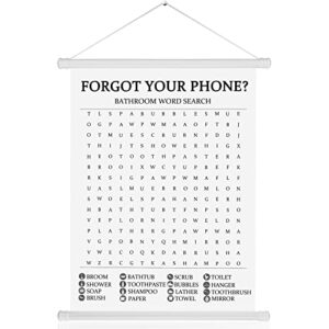 gersoniel bathroom word search sign funny farmhouse wall art decor forgot your phone puzzles hanging print poster fun decorations for bathroom, 12 x 16 inches, white