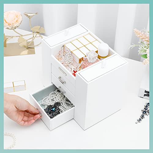 Homde Jewelry Organizer for Girls Women Jewelry Box Necklaces Rings Earrings Display Stand Jewelry Storage Holder Case for Bracelets Watches Sunglasses (White)