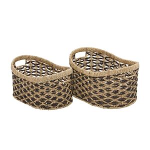deco 79 seagrass handmade two toned storage basket with handles, set of 2 10″, 9″h, brown