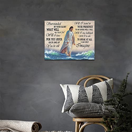 citari Jesus I Can Only Imagine Canvas Wall Art Walking on Water Pictures Decor Christian Religious God Inspirational Quotes Poster Painting Print Artworks Framed for Living Room Bedroom 16''x12''