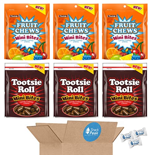 Tootsie Mini Bites Snack Peak Gift Box; 6 (9 oz) bags – Original and Fruit Chews