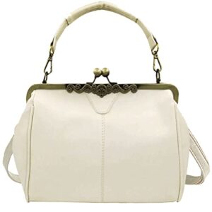 arnosoar vintage kiss lock handbag solid pu leather women shoulder tote bags white
