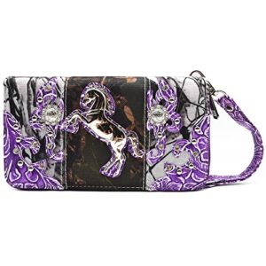 Camouflage Western Style Tote Studded Handbag Concealed Carry Purse Country Women Shoulder Bag Wallet Set (#2 Purple Set)