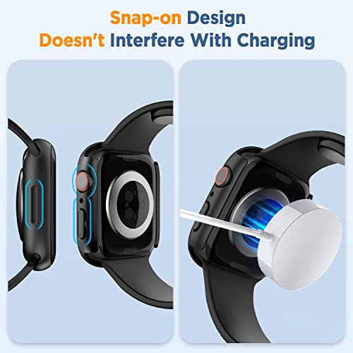 2-Pack 3D Curved Case for Apple Watch Series 7, Tempered Glass Screen Protector 41mm iWatch Full Face Cover Smartwatch Accessories (Black+White)