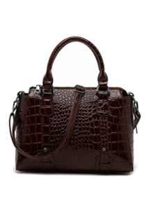 gjgjter women patent leather bucket bag embossed shoulder handbag crossbody purse-dark brown