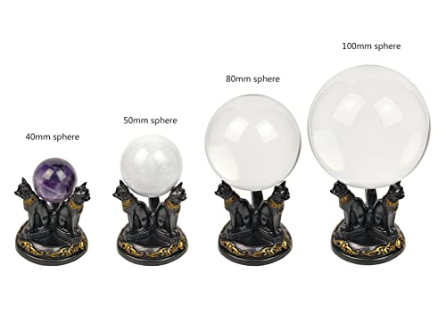 OmyLens Bast Bastet Cats Crystal Ball Stand Sphere Display, Natural Healing Feng Shui Glass Orb Holder Base Statue Decoration, for 40mm-80mm Ball