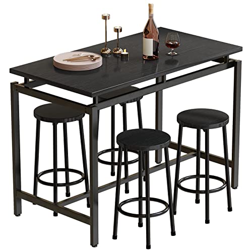 Lamerge Counter Height Dining Table and Chairs Set for 4,5 Piece Bar Table Set,Wood Kitchen Table and 4 Bar Stools for Small Spaces,Apartment, Pub,Dining Room,Black (LCHD-B)