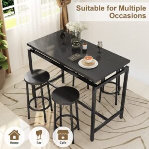Lamerge Counter Height Dining Table and Chairs Set for 4,5 Piece Bar Table Set,Wood Kitchen Table and 4 Bar Stools for Small Spaces,Apartment, Pub,Dining Room,Black (LCHD-B)