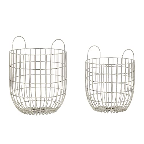 Deco 79 Metal Round Storage Basket with Handles, Set of 2 17", 14"H, Silver