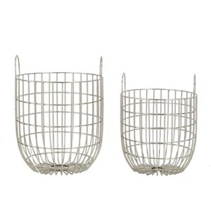 Deco 79 Metal Round Storage Basket with Handles, Set of 2 17", 14"H, Silver