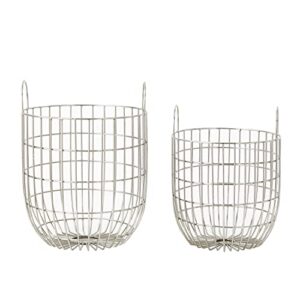 Deco 79 Metal Round Storage Basket with Handles, Set of 2 17", 14"H, Silver