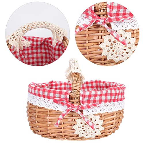 Cabilock Woven Flower Basket Rattan Picnic Basket with Liner and Handle Oval Wicker Linen Floral Storage Basket Easter Eggs Holder Kids Toy Tote for Easter Holiday Camping Home Decor Woven Planter