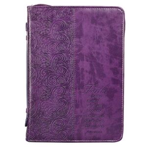 Christian Art Gifts Women's Fashion Bible Cover Faith Hebrews 11:1, Purple Paisley Faux Leather, Medium