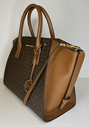 Michael Kors MICHAEL Michael Kors Avril Large Top-Zip Satchel bundled with Trifold Wallet Purse Hook (Signature MK Brown)