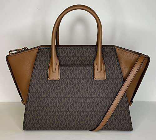 Michael Kors MICHAEL Michael Kors Avril Large Top-Zip Satchel bundled with Trifold Wallet Purse Hook (Signature MK Brown)