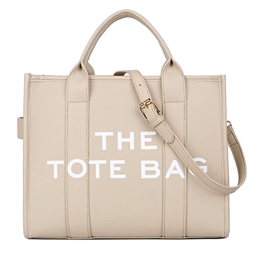 LMKIDS The Tote Bag for Women,PU Leather Tote Bag, Travel Tote Bag, Women Shoulder Bag, Crossbody Bag, Women Handbag (Beige)