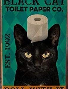 WellDGS Vintage Tin Sign Black Cat Toilet Paper Funny Roll with It Bathroom Decor Wall Home Art Signs for Kitchen 12 x 8 Inch Metal