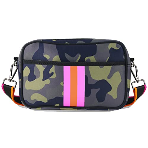 BYMEE Neoprene Crossbody Bag Unisex Casual Camera Bag with Adjustable Strap (Green Camouflage)