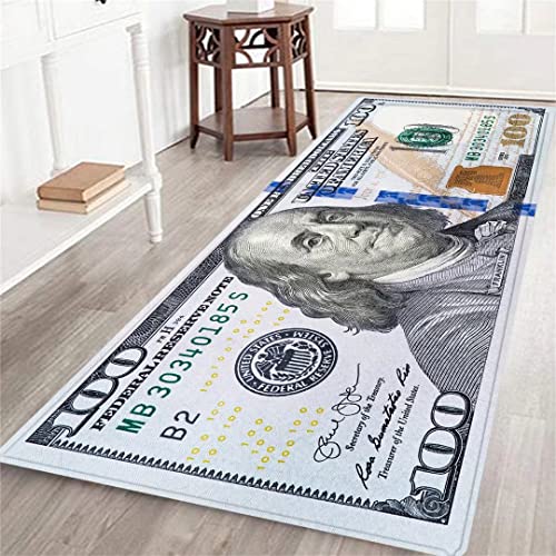 DINJUNA Hundred Dollar Bills Long Runner Rug for Hallway 100 Bill USA Money Area Non-Slip Large Floor Carpet Mat Washable Kitchen Rugs Indoor Doormat Entrance Door Mats Living Room, 23.6x70.8inch