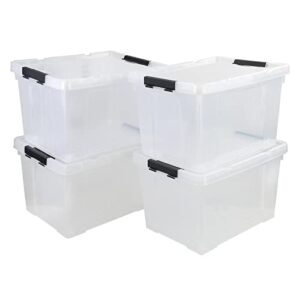 neadas 34 quart plastic storage bin with wheels, clear storage tote bin, pack of 4