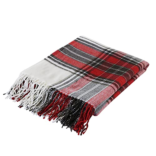 Bangya Acrylic Plaid Throw Blanket with Decorative Fringe for Travel，Bed, Sofa, Couch,Office (Red, 50inch x 60inch)