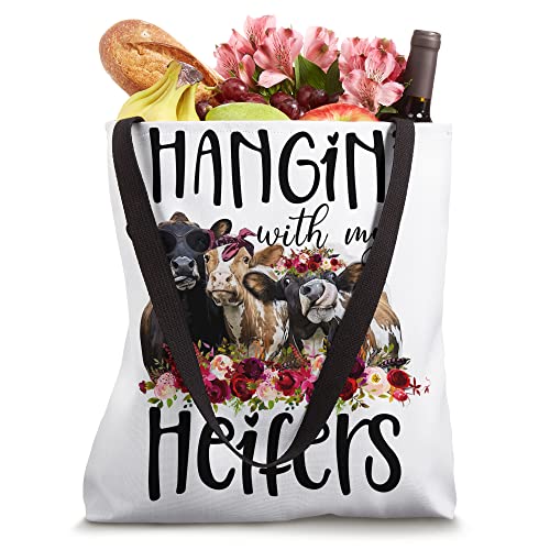 Funny Floral Heifer Hanging With My Heifer Cow Castle Farmer Tote Bag