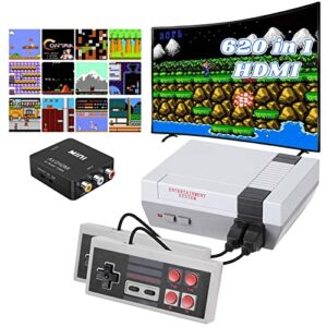 classic mini retro game console,game system built-in 620 video games and 2 controllers,8-bit av and hdmi hd output,classic rerto toys gifts for kids.