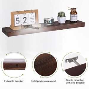 QTSARTISAN Floating Shelf Set — Rustic Solid Wood Hanging Rectangle Wall Shelves with Invisible Metal Brackets for Bedroom, Bathroom, Living Room and Kitchen(Walnut, 36" x 5.9")