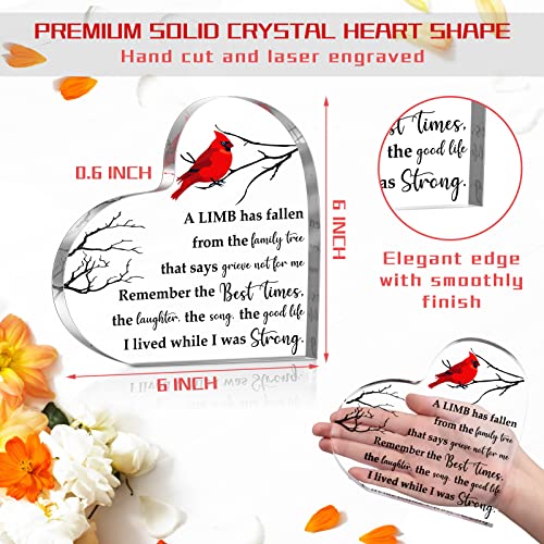 Cardinal Sympathy Gift Red Gifts Decor Memorial Bereavement Gift Crystal Acrylic Glass Heart Memorial Gift Condolence Gift for Loss of Loved One Table Remembrance Decoration Grieving Gift, 6 x 6 Inch