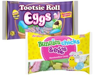 spangler marshmallow bunnies, chicks and eggs candy 4-oz.| tootsie roll eggs 3.5 oz. bags packaged in soko smiles box
