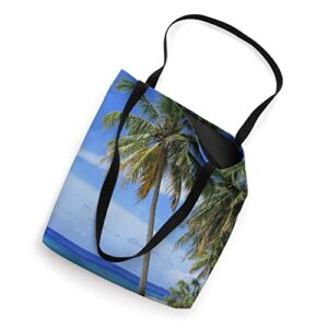 summer vacation tropical palm tree ocean beach sand scene Tote Bag