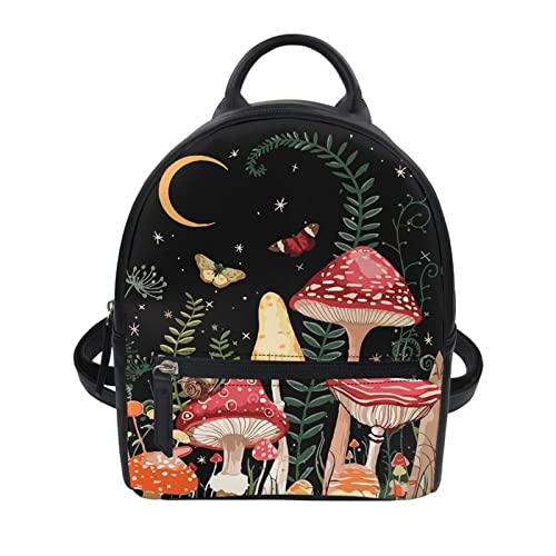 Xpyiqun Mushroom Purse Mini Backpack for Girls Women Shoulder Handbag Moon Star Butterfly Tote Bag Travel Shopping Satchel Beach Back Packs Cute Stuff Sack Waterproof Leather Daypack Storage Pouch