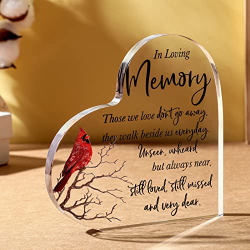 Sympathy Gifts Red Cardinal Gifts Memorial Gift Condolences Gift for Loss of Loved One Bereavement Grief Gifts in Memory of Mother Father Remembrance Glass Crystal Heart Gifts(6 x 6 Inch)