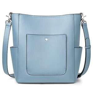 s-zone genuine leather handbags purses for women with inner pouch bucket bags crossbody hobo work travel blue