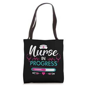 nurse in progress funny nursing student future nurse tote bag