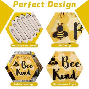 5 Pieces Bee Wooden Tiered Tray Decor Set, Bee Kind Sign Sweet as Can Bee Wood Block Decor Bee Wood Bead Garland 3D Raised Letter Bee Kitchen Decor for Spring Home Farmhouse Rustic Decorations