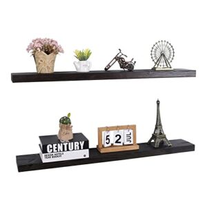 QTSARTISAN Floating Shelf Set — Rustic Solid Wood Hanging Rectangle Wall Shelves with Invisible Metal Brackets for Bedroom, Bathroom, Living Room and Kitchen (Black, 36" x 5.9")