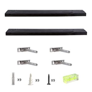QTSARTISAN Floating Shelf Set — Rustic Solid Wood Hanging Rectangle Wall Shelves with Invisible Metal Brackets for Bedroom, Bathroom, Living Room and Kitchen (Black, 36" x 5.9")
