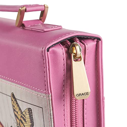 Christian Art Gifts Rose Pink Floral Fashion Bible Cover for Women: Trust in The Lord - Prov. 3:5 Inspirational Scripture Verse, Vintage Vegan Leather Book Carry Case Bag w/Stationery Storage, Large