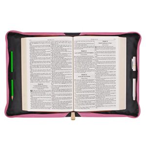 Christian Art Gifts Rose Pink Floral Fashion Bible Cover for Women: Trust in The Lord - Prov. 3:5 Inspirational Scripture Verse, Vintage Vegan Leather Book Carry Case Bag w/Stationery Storage, Large