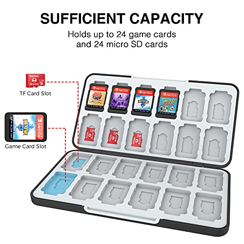HEIYING Game Card Case for Nintendo Switch& Switch OLED Game Card or Micro SD Memory Cards,Portable Switch Game Memory Card Storage with 24 Game Card Slots and 24 Micro SD Card Slots. (Black)
