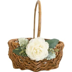 willow flower girl basket – rustic wood flower girl basket – country wedding basket w/greenery decor – rattan gift basket by ragga wedding
