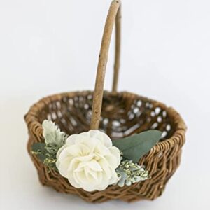 Willow Flower Girl Basket - Rustic Wood Flower Girl Basket - Country Wedding Basket w/Greenery Decor - Rattan Gift Basket by Ragga Wedding