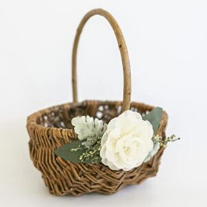 Willow Flower Girl Basket - Rustic Wood Flower Girl Basket - Country Wedding Basket w/Greenery Decor - Rattan Gift Basket by Ragga Wedding