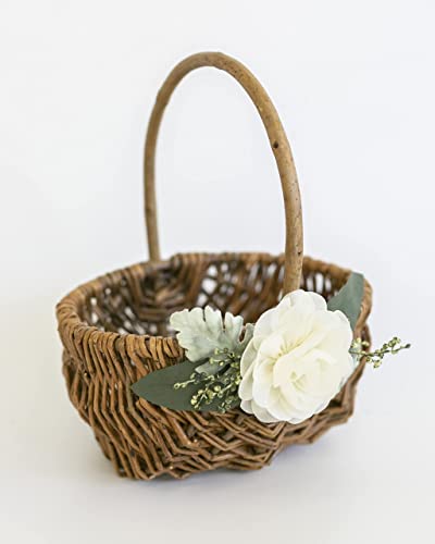 Willow Flower Girl Basket - Rustic Wood Flower Girl Basket - Country Wedding Basket w/Greenery Decor - Rattan Gift Basket by Ragga Wedding